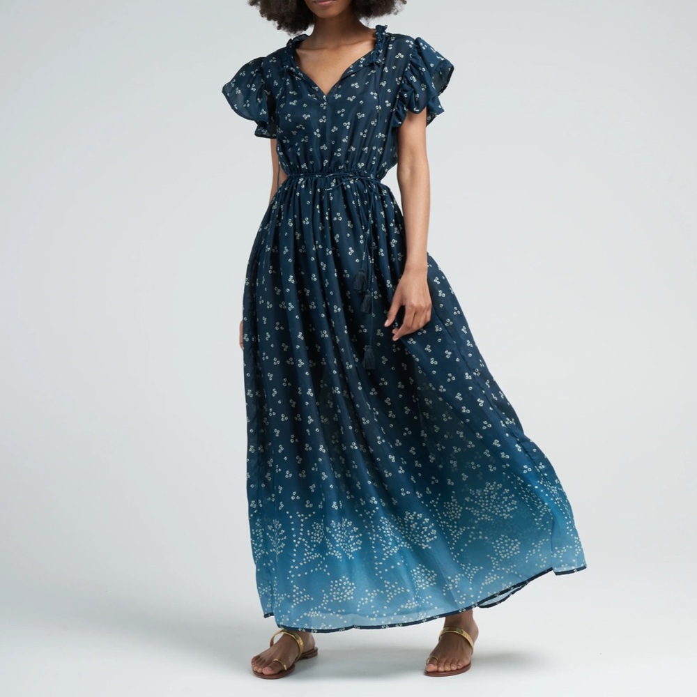 Hannah Artwear Charlotte Silk Mixi Dress Size 0 US XS Women Flutter Sleeve Umbra